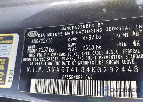 2019 Kia Optima Lx из США, поврежденный, VIN 5XXGT4L34KG292448